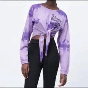 Zara Smashing Pumpkins Crop Tie Top Size S